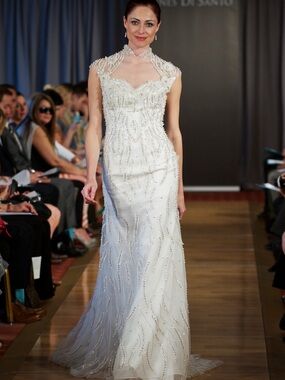 Vintage Ines Di Santo Beaded Wedding Dress with High Neck